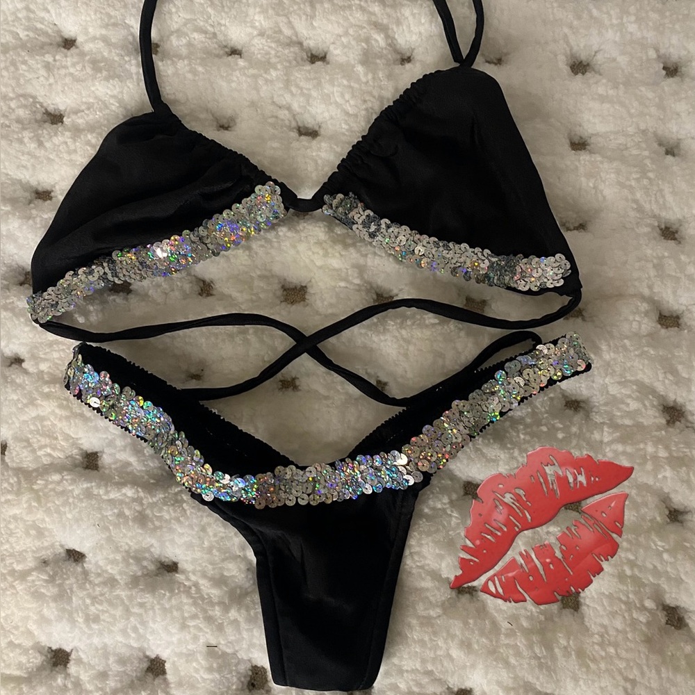 Black Sequin Bikini Set